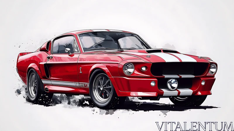 Red classic muscle car illustration radiates vintage power