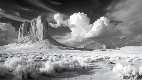 Ghostlight mesas rise beneath thunderhead cathedrals of cloud