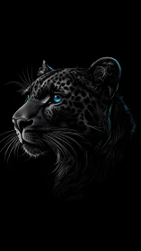 Black Leopard Portrait with Luminescent Blue Eyes on Neutral Ground