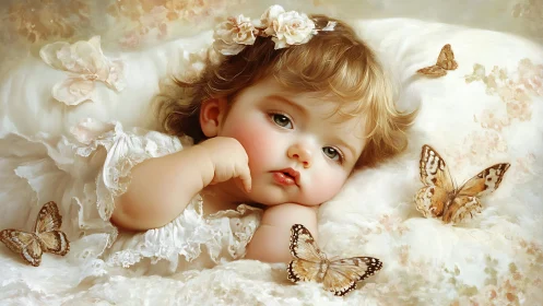 Digital rendering shows infant resting among butterflies