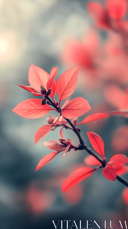 Soft coral leaves glowing gently against a dreamy sky.