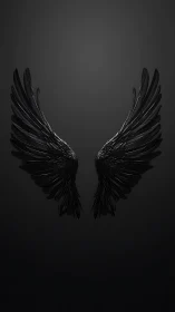 Symmetrical black feathered wings on gradient dark field.