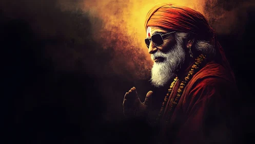 Digital painting portrait of modern mystic in chiaroscuro light.