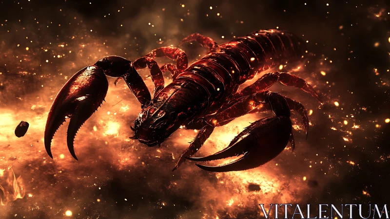 Infernal scorpion strides through sparks and molten shadow.