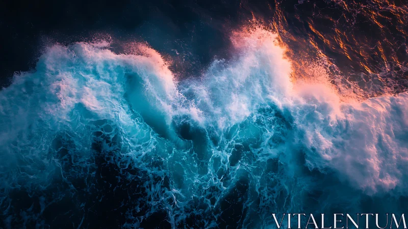 Aerial turbulent surf under bicolor crepuscular illumination.