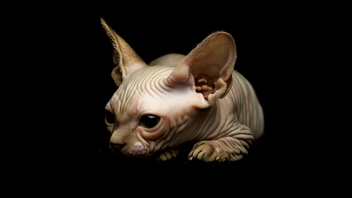 Hairless Sphynx Cat Sitting Against Black Background
