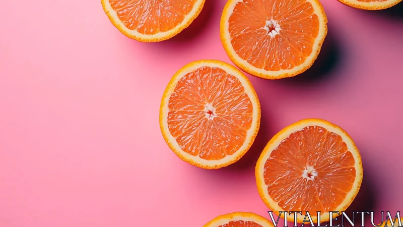 Juicy orange slices glow brightly on a playful pink backdrop