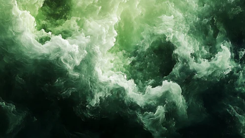 Emerald nebula clouds swirl in a luminous cosmic storm