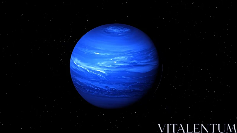 Deep blue planet drifts gently through a quiet starry sky