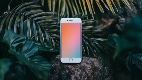 White iPhone Glows Against Verdant Garden Sanctuary.