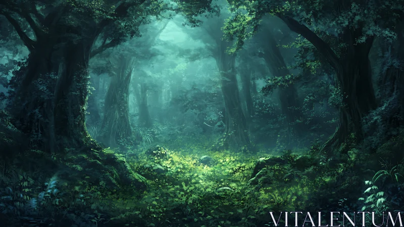 Ancient Forest Passage with Ethereal Light.