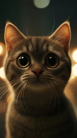 Luminous Feline Portrait with Crystalline Eyes and Ambient Glow.
