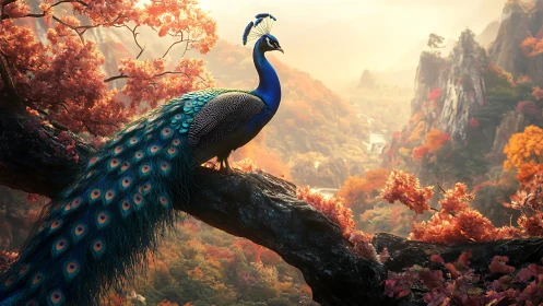 Peacock conducts sunrise over a valley of burning autumn light