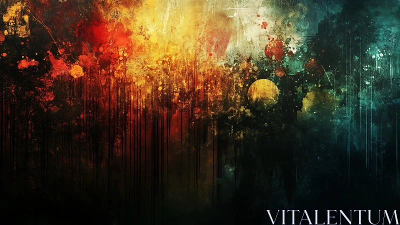 Abstract Urban Nightscape with Bold Colors and Textured Layers.