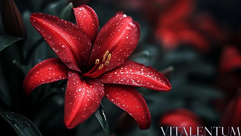 Radiant Red Lily Glistens with Fresh Morning Dew