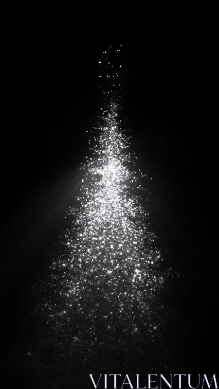 Glittering particle plume forms luminous abstract tree
