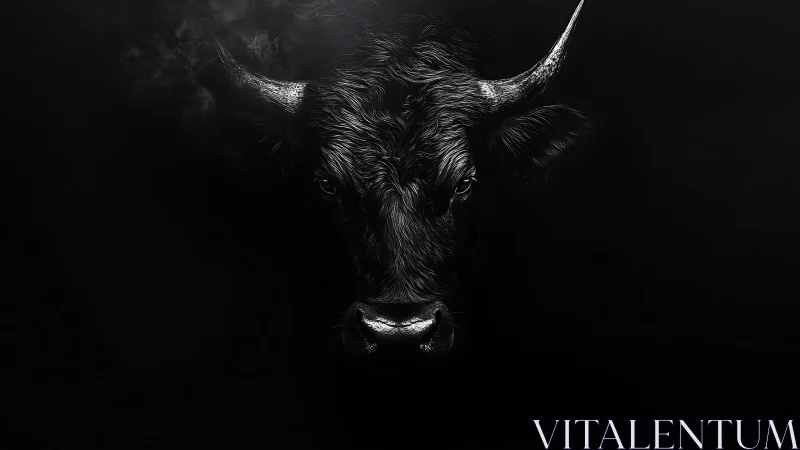 Midnight bull emerges from shadow, carved in liquid silver.