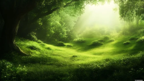Sunlit Forest Glade: Nature's Peaceful Sanctuary.