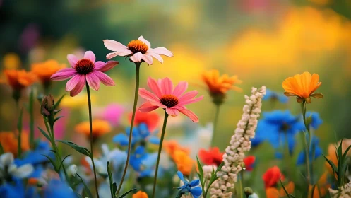 Vibrant Garden Flowers in Full Bloom with Selective Focus