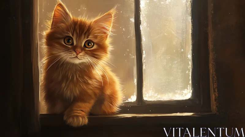 Golden Kitten by the Window Brings Warmth and Wonder