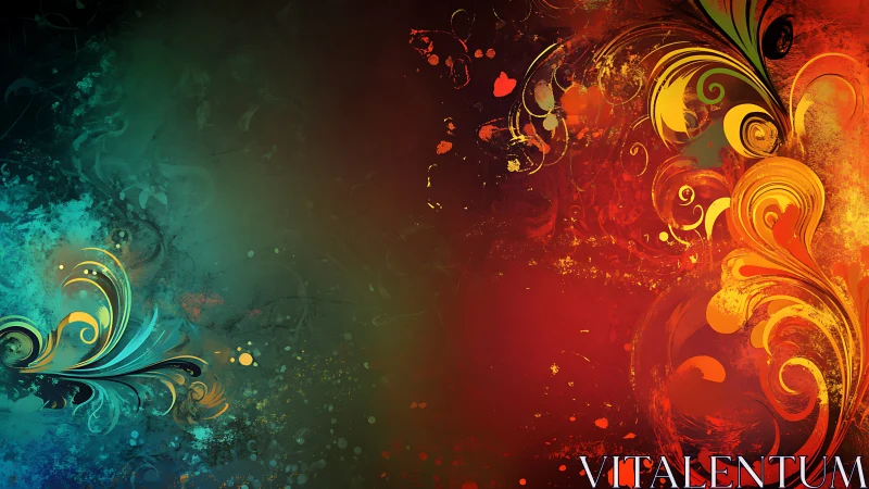 Vibrant abstract swirls merge cool teal and fiery red light