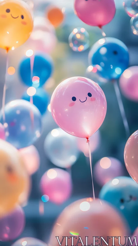 Smiling Balloons with Cute Faces in Bokeh Celebration.