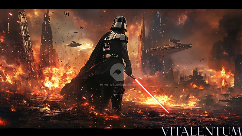 Dark Lord Dominates Burning Empire in Apocalyptic Sci-Fi Battle.