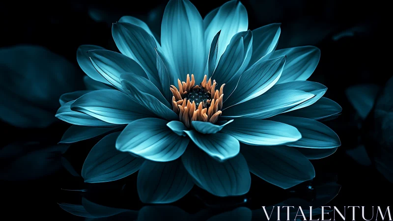 Turquoise Lotus Blooming Against Darkness.