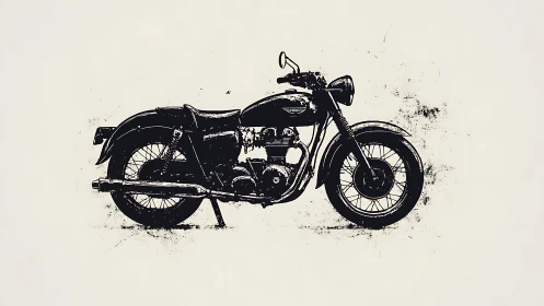Classic black motorcycle sketch with softly weathered charm.