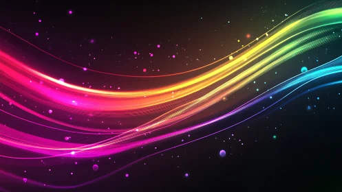 Glowing rainbow light trails dancing across a starry night.