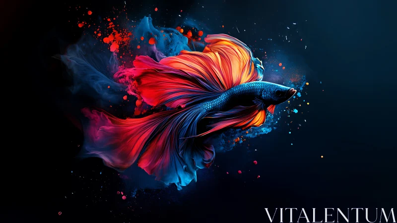 Vibrant betta fish with flowing fins on dark background.
