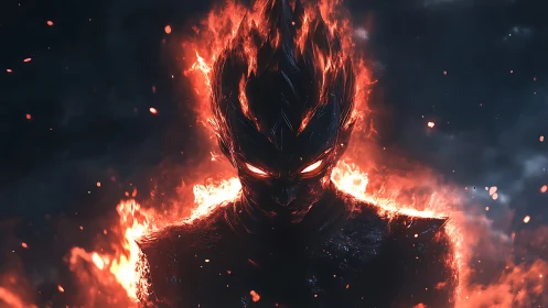 Flaming humanoid silhouette rendered in dark cinematic detail