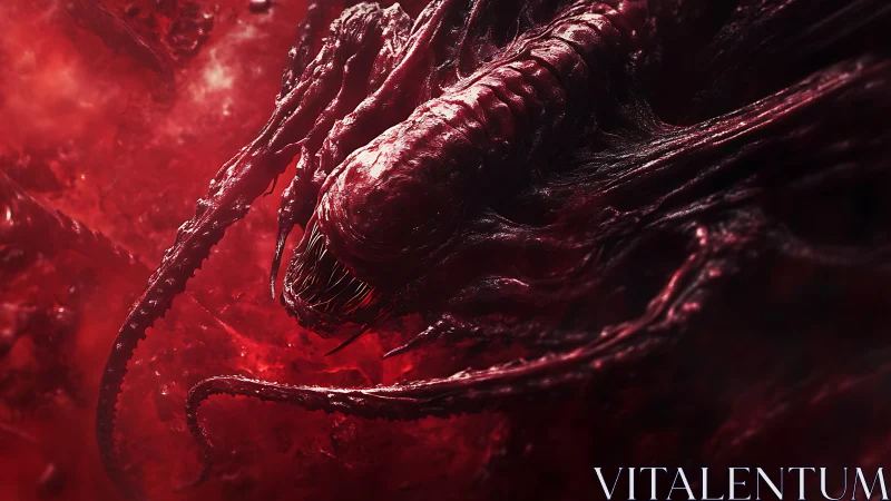 Sinister red creature emerging from swirling shadows.