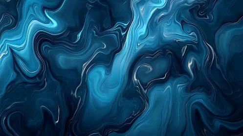 Midnight teal currents swirl through fluid abstract surface.
