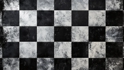 Weathered monochrome checkered tile surface pattern.