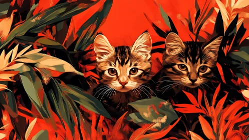 Feline Conspirators Amid Tangerine Wilderness.
