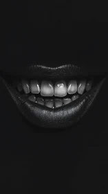 High-contrast monochrome close-up of glossy smiling lips