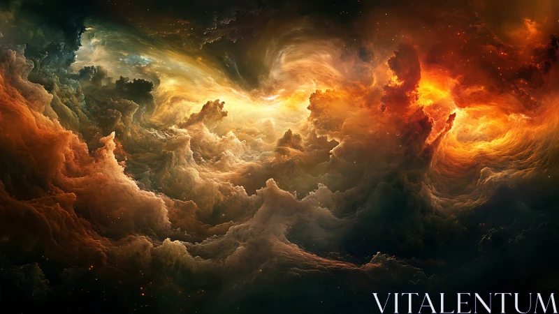 Stormlit cosmic clouds swirling through a painted night sky.