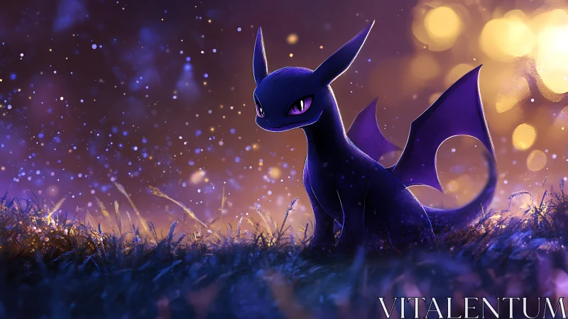 Bioluminescent dragon creature rendered in dusk backlit bokeh field