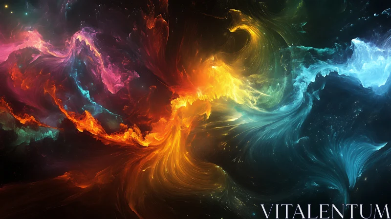 Multicolored nebular energy streams collide in dynamic turbulence