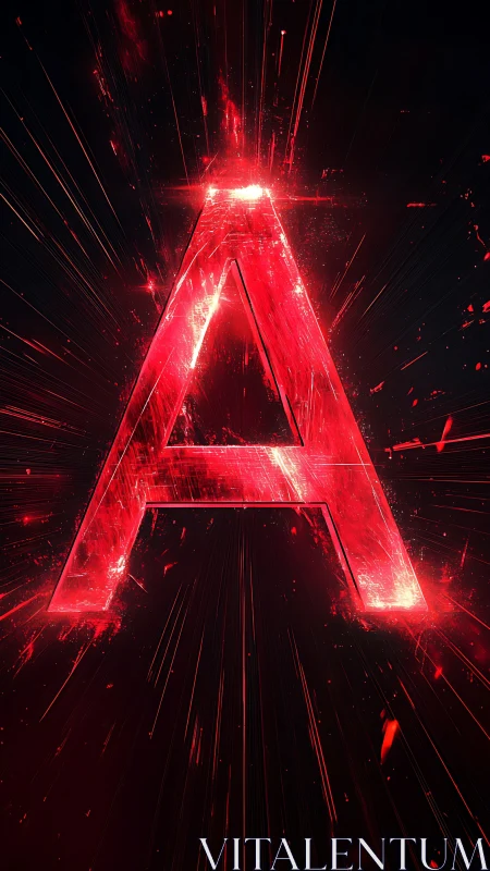 Luminous red letter A with explosive radial light structure.
