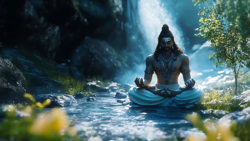 Riverlight serenity crowns the meditating mountain guardian