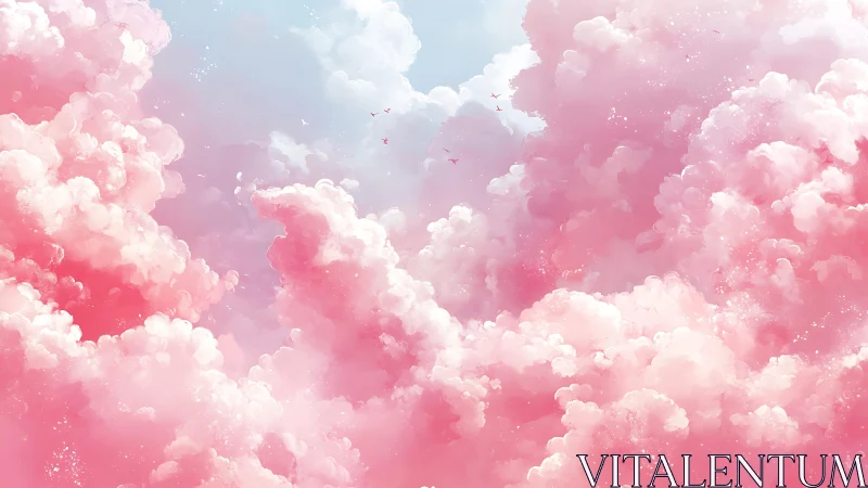 Volumetric cotton candy cumulus cloudscape in pastel dawn light