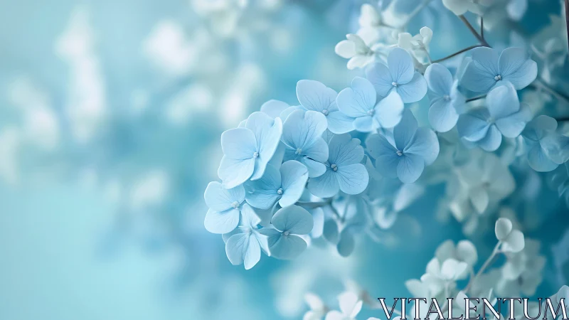 Delicate Blue Hydrangea Petals in Soft Focus Botanical Study.