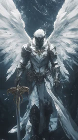 Armored winged warrior in ornate white and gold armor.