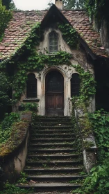 Ivy covered cottage doorway inviting quiet woodland dreams.