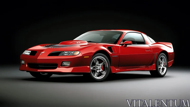 Crimson muscle coupe prowls spotlight with glossy precision