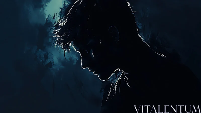 Backlit male silhouette rendered with high-contrast edge lighting