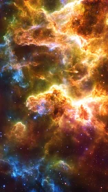 Nebula Firestorm Waltz in Electric Golds and Cosmic Blues.