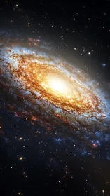 Barred spiral galaxy core with luminous stellar accretion disk.